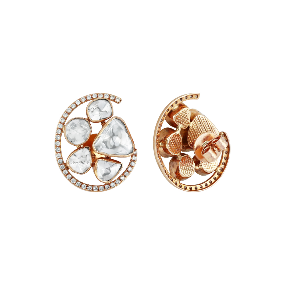 Rose Gold Polki Earrings with Brilliant-Cut Diamond